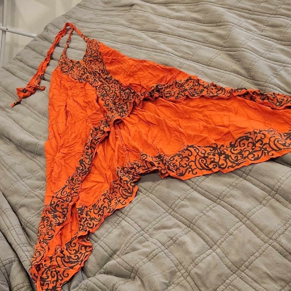 Asymmetrical Orange Dress with Gray Accents One Size!
